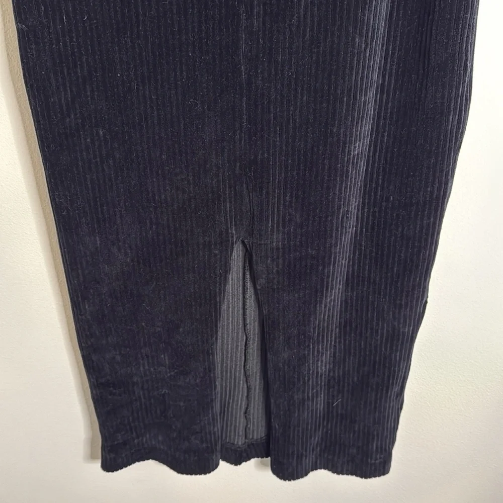 Free People Black Corduroy Midi Pencil Skirt Size Large Witchy Dark Academia